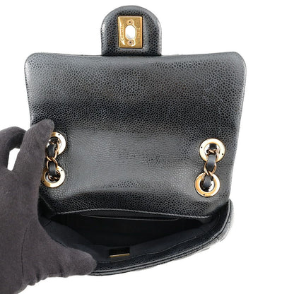 Chanel Chain Shoulder Bag Mini Quilted CC Logo CC Snake Caviar Leather Black — view 6
