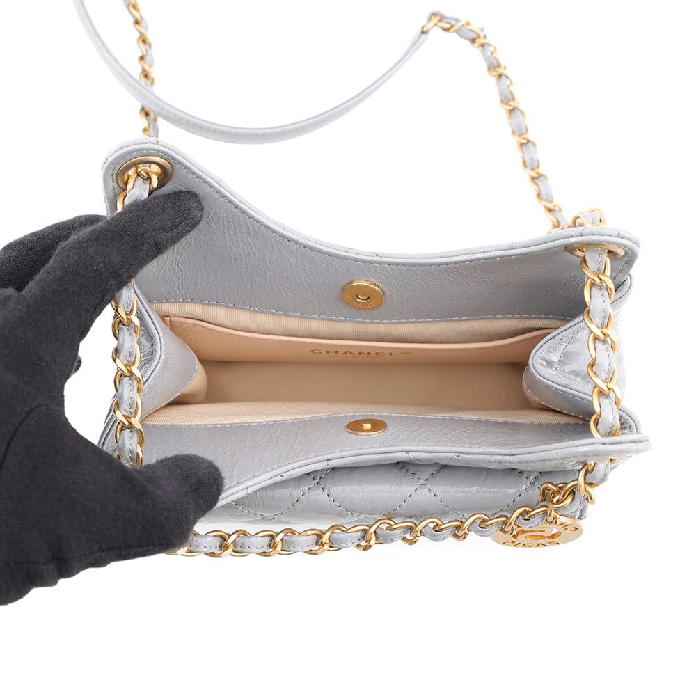 Chanel Chain Shoulder Bag Quilted CC Logo Hobo Shiny Calfskin — view 7