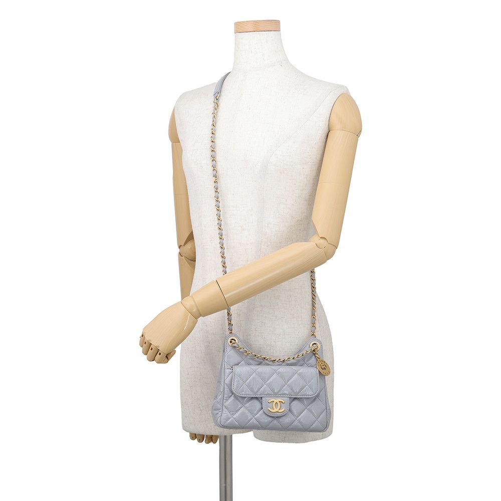 Chanel Chain Shoulder Bag Quilted CC Logo Hobo Shiny Calfskin — view 5