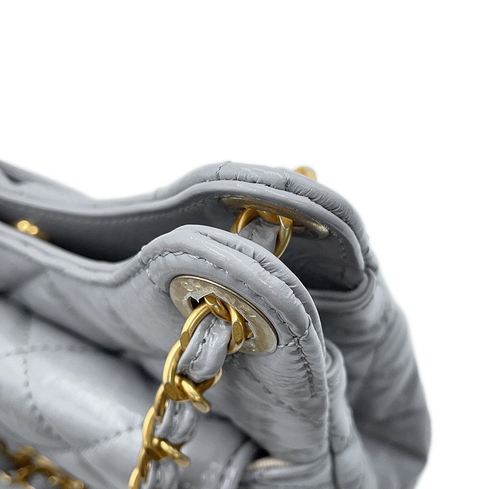 Chanel Chain Shoulder Bag Quilted CC Logo Hobo Shiny Calfskin — view 8