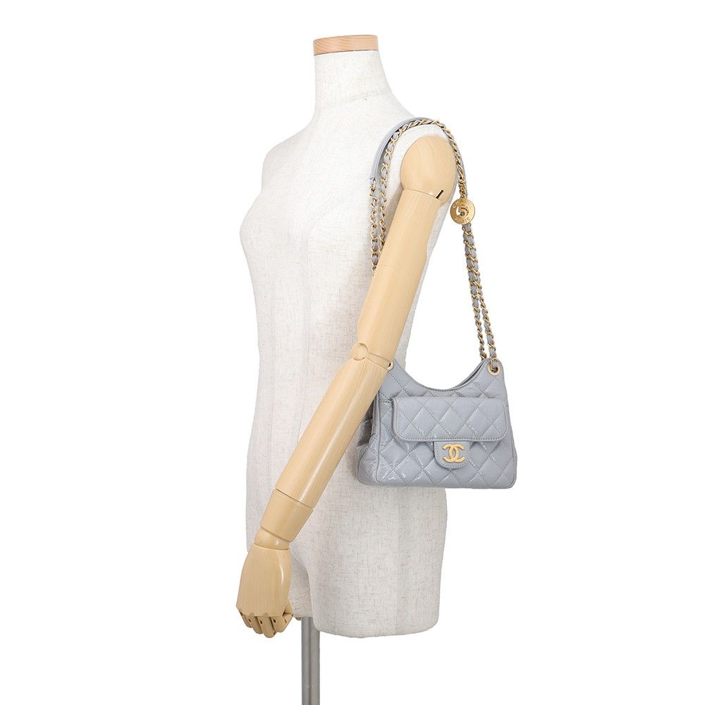 Chanel Chain Shoulder Bag Quilted CC Logo Hobo Shiny Calfskin — view 4