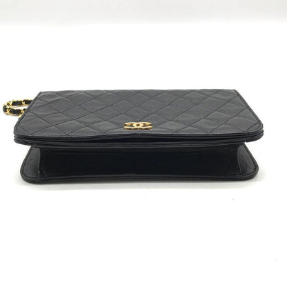 Chanel CC Logo Quilted Push Lock Lambskin Chain Shoulder Bag Black — view 4
