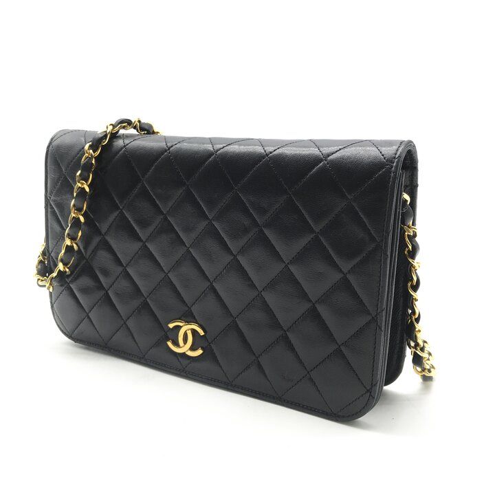 Chanel CC Logo Quilted Push Lock Lambskin Chain Shoulder Bag Black — view 2