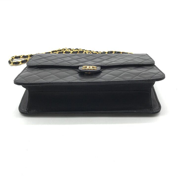 Chanel CC Logo Quilted Push Lock Lambskin Chain Shoulder Bag Black — view 4