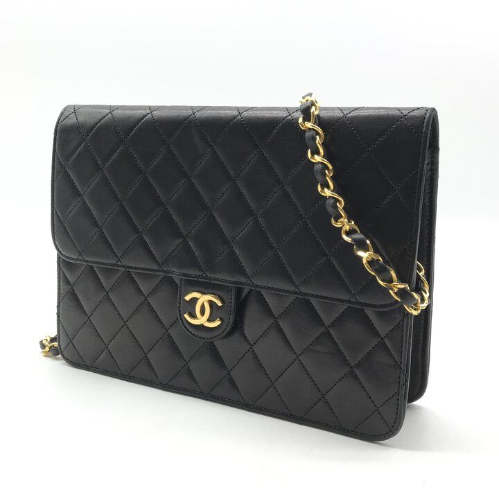 Chanel CC Logo Quilted Push Lock Lambskin Chain Shoulder Bag Black — view 2
