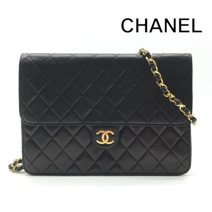 Chanel CC Logo Quilted Push Lock Lambskin Chain Shoulder Bag Black