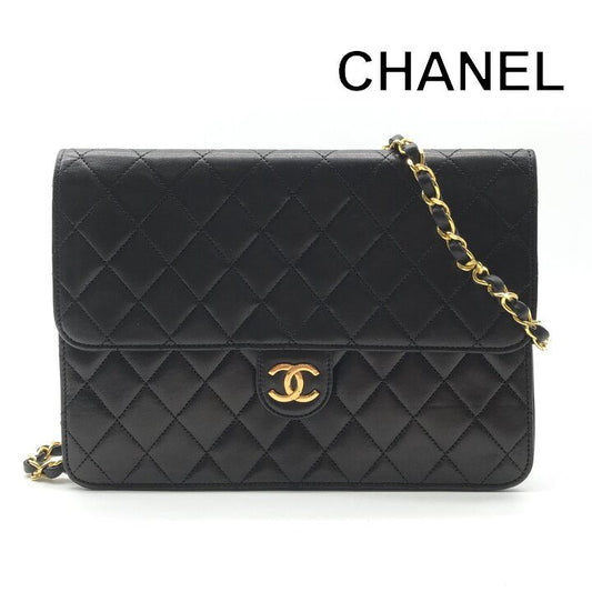 Chanel CC Logo Quilted Push Lock Lambskin Chain Shoulder Bag Black