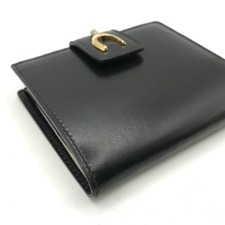 Gucci Horseshoe Motif Black Leather Bifold Wallet Kiss Lock Vintage — view 5