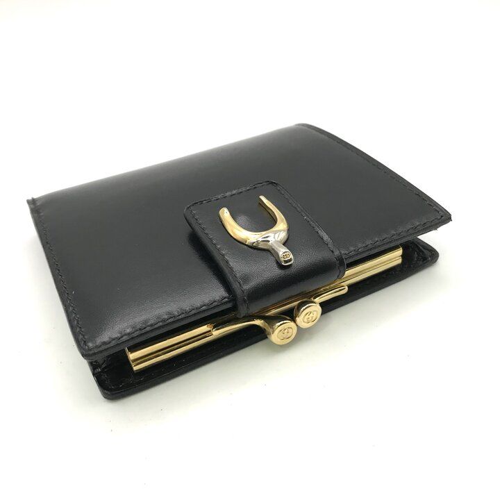 Gucci Horseshoe Motif Black Leather Bifold Wallet Kiss Lock Vintage — view 6
