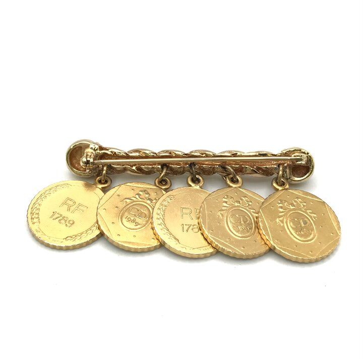 Dior Vintage Brooch Coin Charm Gold Pin — view 2