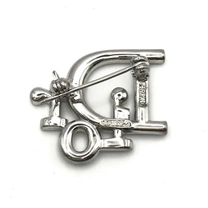 Dior Trotter Rhinestone Logo Brooch Pin Silver — view 2