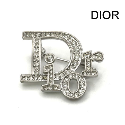 Dior Trotter Rhinestone Logo Brooch Pin Silver