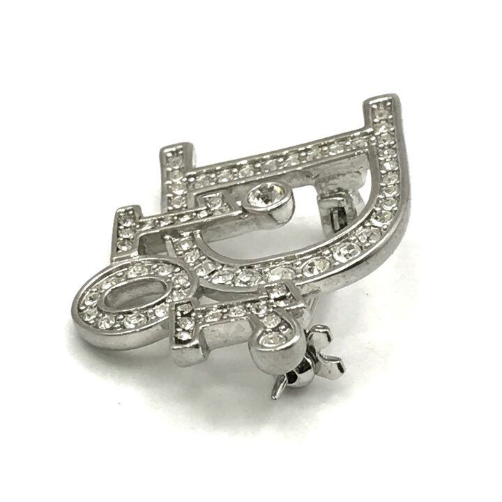 Dior Trotter Rhinestone Logo Brooch Pin Silver — view 5