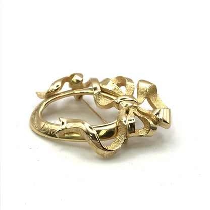 Dior Vintage Circle Ribbon Brooch Pin Gold — view 5