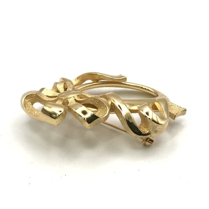 Dior Vintage Circle Ribbon Brooch Pin Gold — view 3