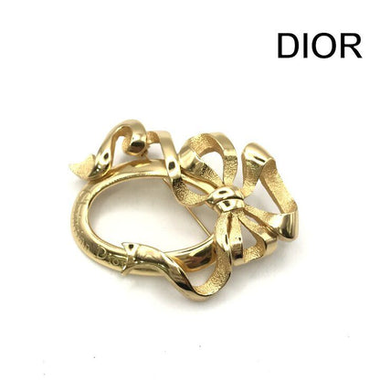 Dior Vintage Circle Ribbon Brooch Pin Gold