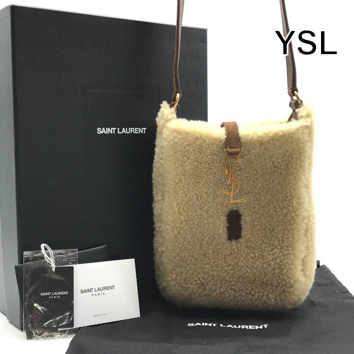 Saint Laurent YSL Fleece Shoulder Bag Beige
