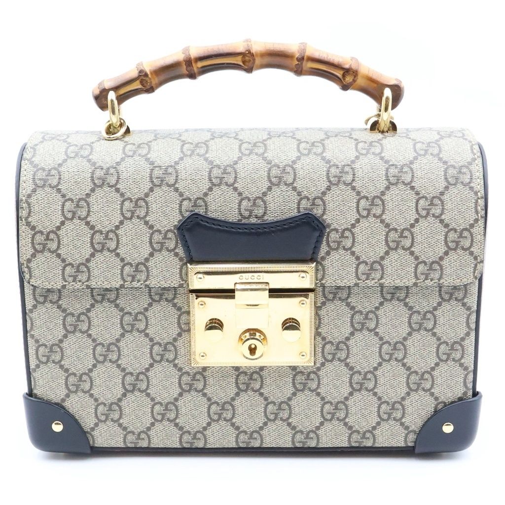 Gucci GG Small Bamboo Padlock 2-Way Chain Shoulder Bag Beige Leather Gold