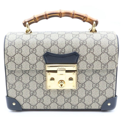 Gucci GG Small Bamboo Padlock 2-Way Chain Shoulder Bag Beige Leather Gold