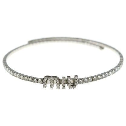 Miu Miu Crystal Necklace Logo Rhinestone Choker Silver