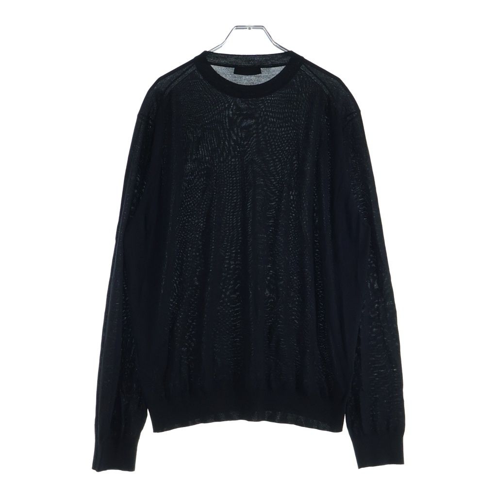 Prada Logo Superfine Wool Crew Neck Knit Sweater Black — view 2