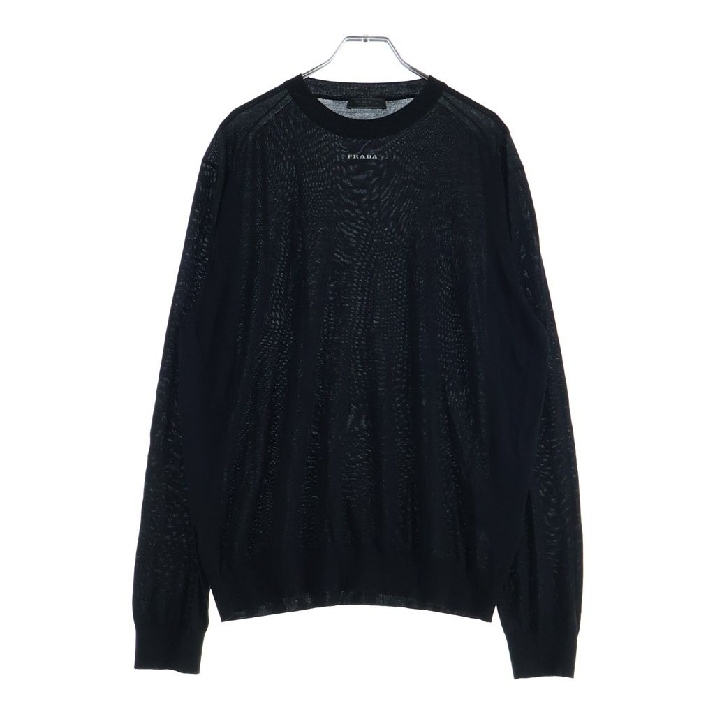 Prada Logo Superfine Wool Crew Neck Knit Sweater Black