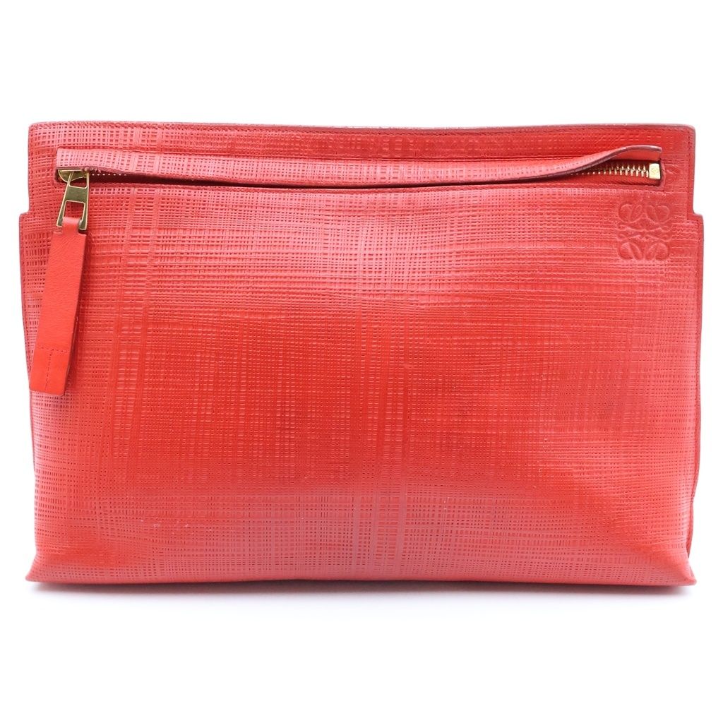 Loewe T Pouch Leather Clutch Handbag Red