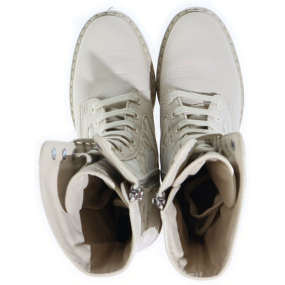 Fendi Logo Canvas Lace Up Boots Beige — view 4