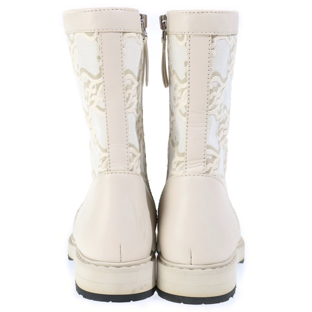 Fendi Logo Canvas Lace Up Boots Beige — view 3