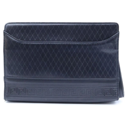 Versace Sun Motif Logo Plate Leather Hand Clutch Second Black Gold — view 2