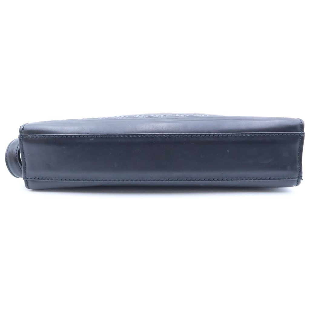 Versace Sun Motif Logo Plate Leather Hand Clutch Second Black Gold — view 4