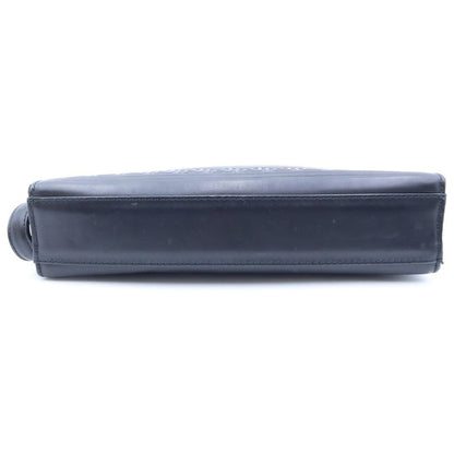 Versace Sun Motif Logo Plate Leather Hand Clutch Second Black Gold — view 4