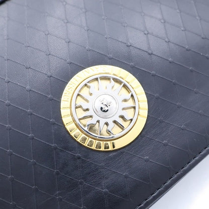 Versace Sun Motif Logo Plate Leather Hand Clutch Second Black Gold — view 6