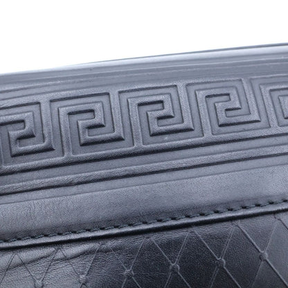 Versace Sun Motif Logo Plate Leather Hand Clutch Second Black Gold — view 7