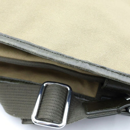 Dolce & Gabbana Logo Print Canvas Leather Messenger Shoulder Bag Khaki Silver — view 6