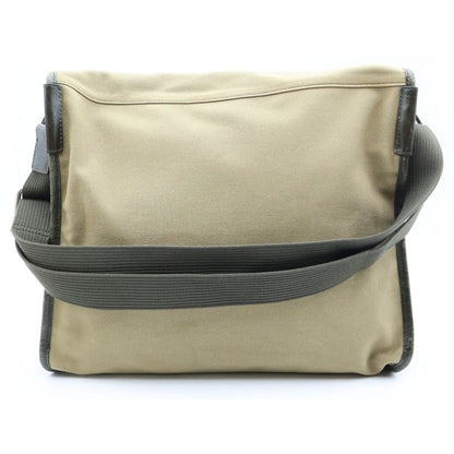Dolce & Gabbana Logo Print Canvas Leather Messenger Shoulder Bag Khaki Silver — view 2