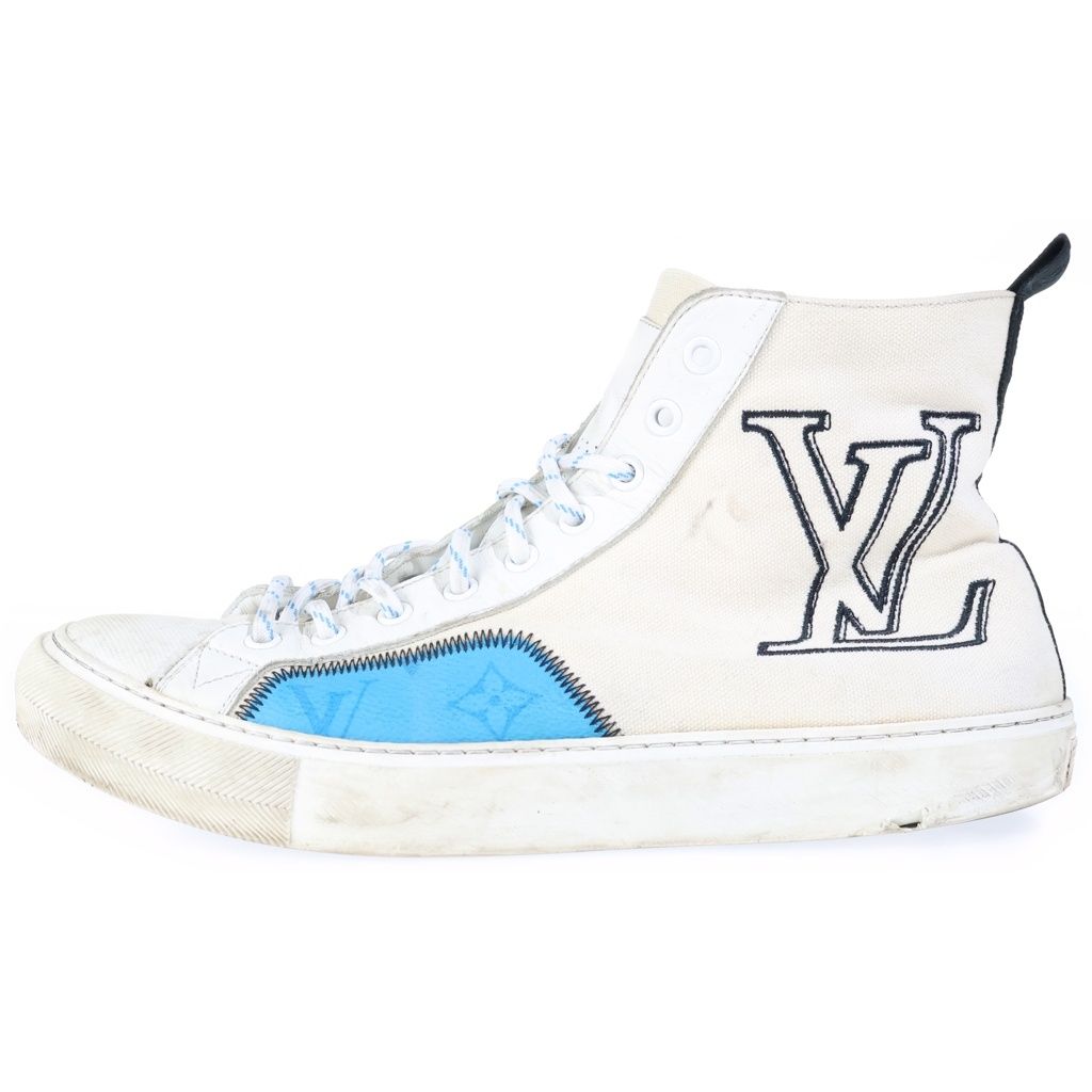 Louis Vuitton Tattoo Line High Top Sneakers Monogram Embroidery Logo White
