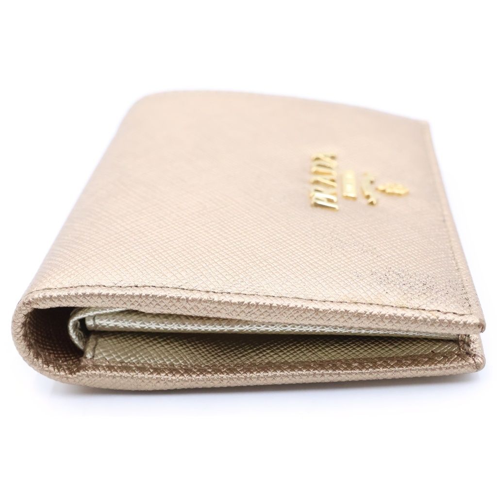 Prada Saffiano Bifold Wallet Gold Leather — view 3
