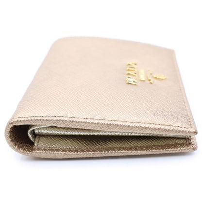 Prada Saffiano Bifold Wallet Gold Leather — view 3