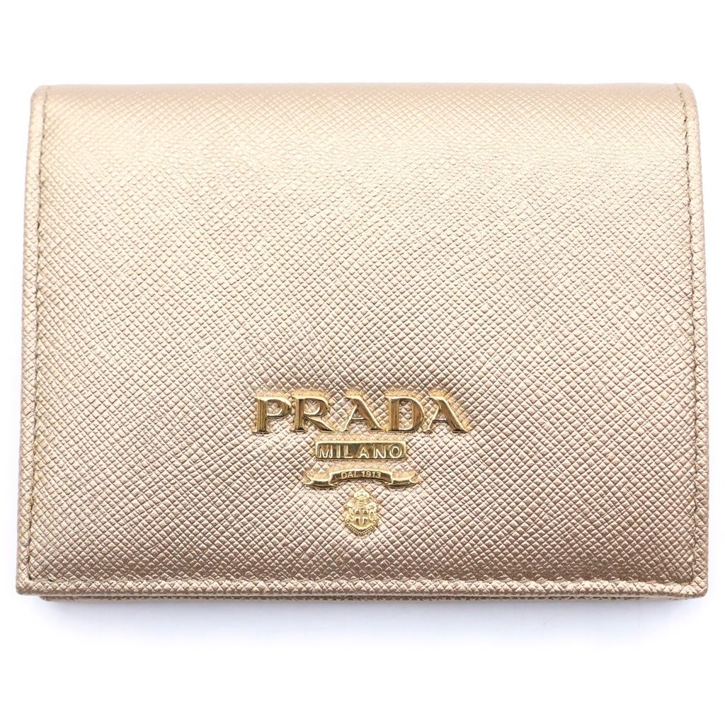 Prada Saffiano Bifold Wallet Gold Leather