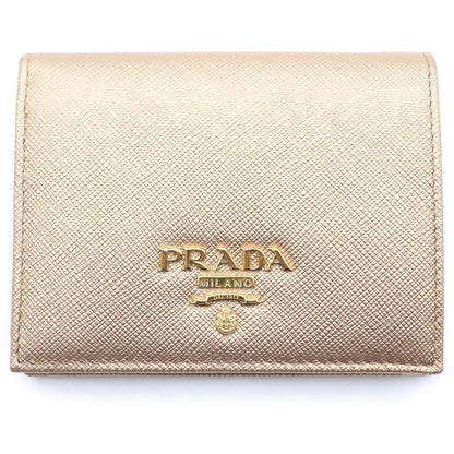 Prada Saffiano Bifold Wallet Gold Leather