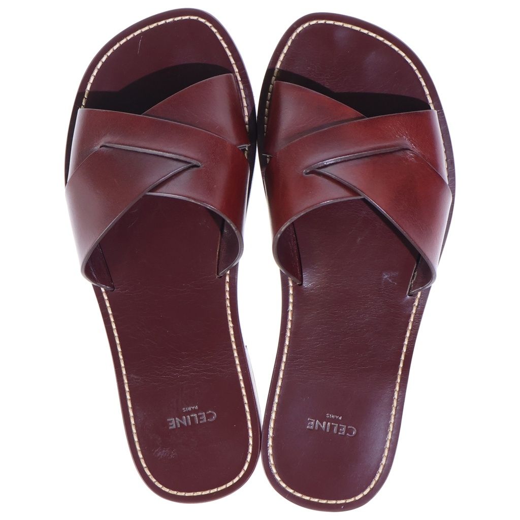 Celine Leather Flat Sandals Bordeaux — view 4