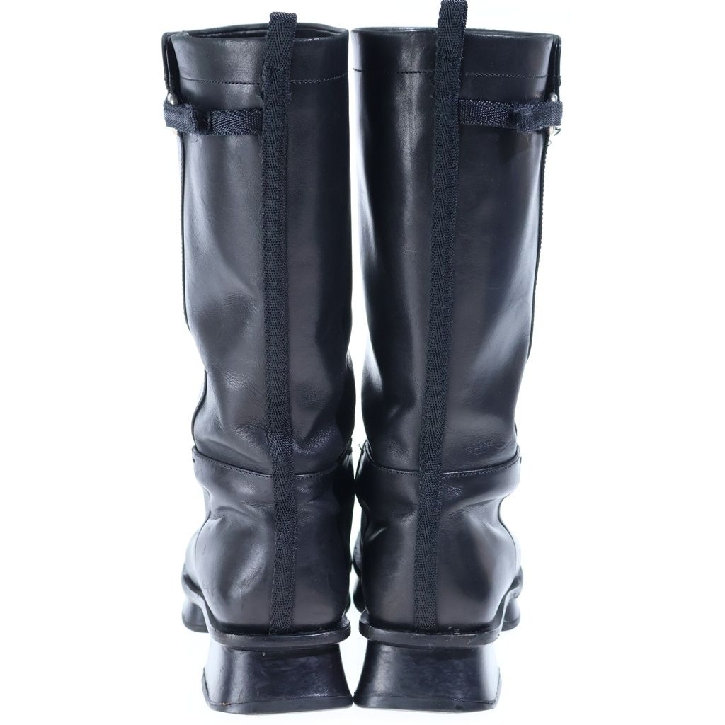 Prada Leather Square Toe Long Boots Shoes Black — view 3