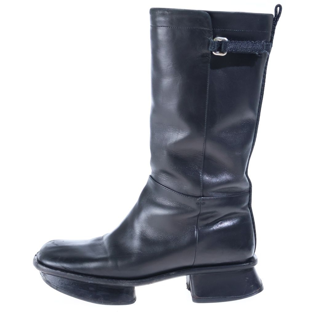 Prada Leather Square Toe Long Boots Shoes Black