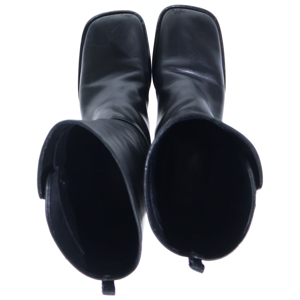 Prada Leather Square Toe Long Boots Shoes Black — view 4