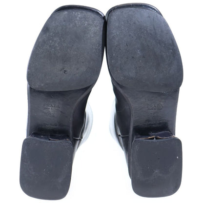 Prada Leather Square Toe Long Boots Shoes Black — view 5