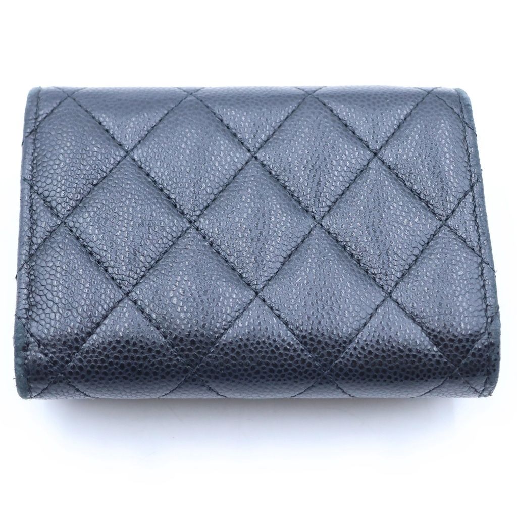 Chanel Quilted Trifold Wallet Compact Coin Purse Black Caviar Leather Gold — view 2