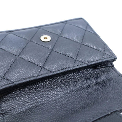 Chanel Quilted Trifold Wallet Compact Coin Purse Black Caviar Leather Gold — view 5