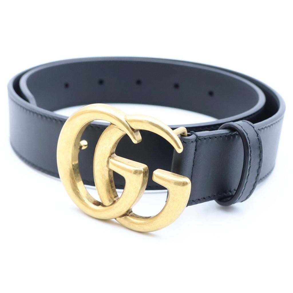 Gucci GG Buckle Leather Belt Black Gold