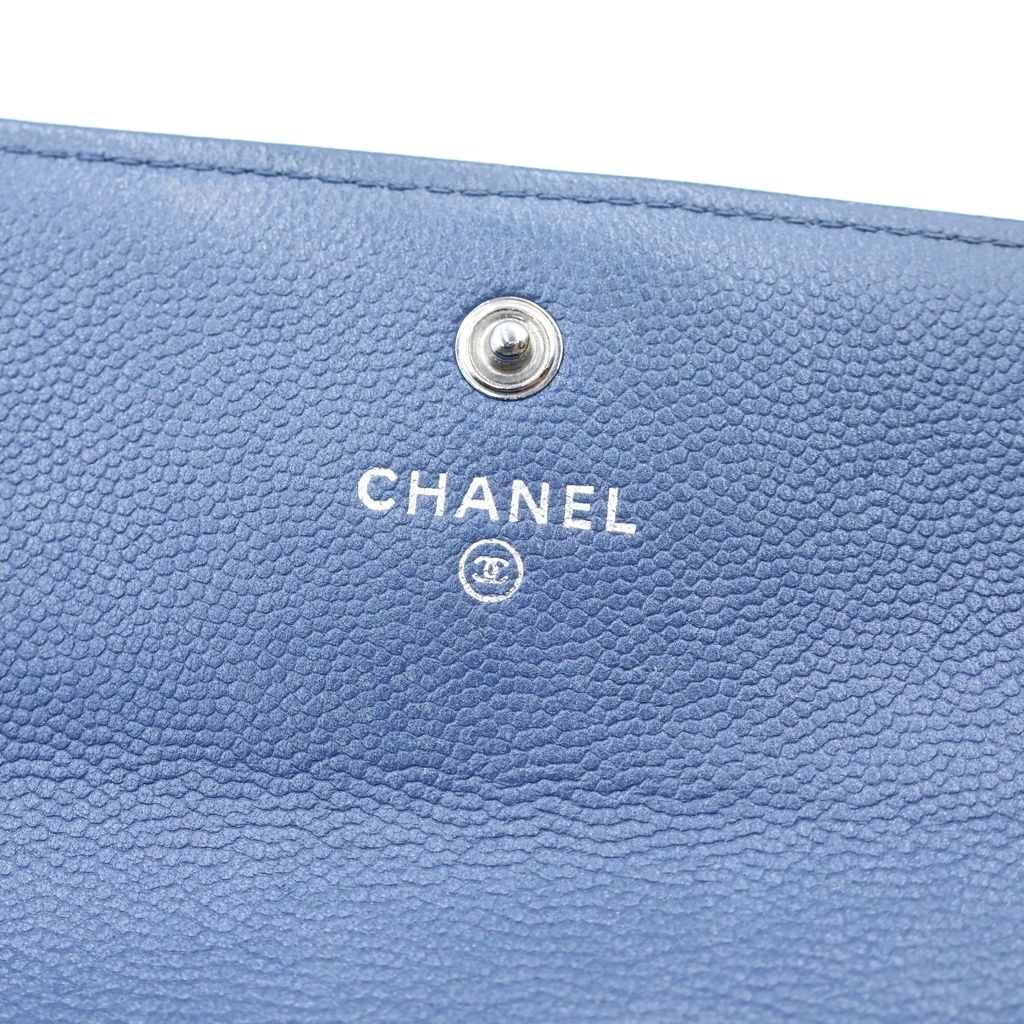 Chanel Boy Bifold Wallet Card Case Blue Navy Caviar Leather Gunmetal — view 6